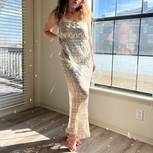 Gold/champagne Maxi Woven Strapless Sundress